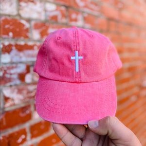 Coral Hot Pink Cross Embroidered Ball Cap, Hat